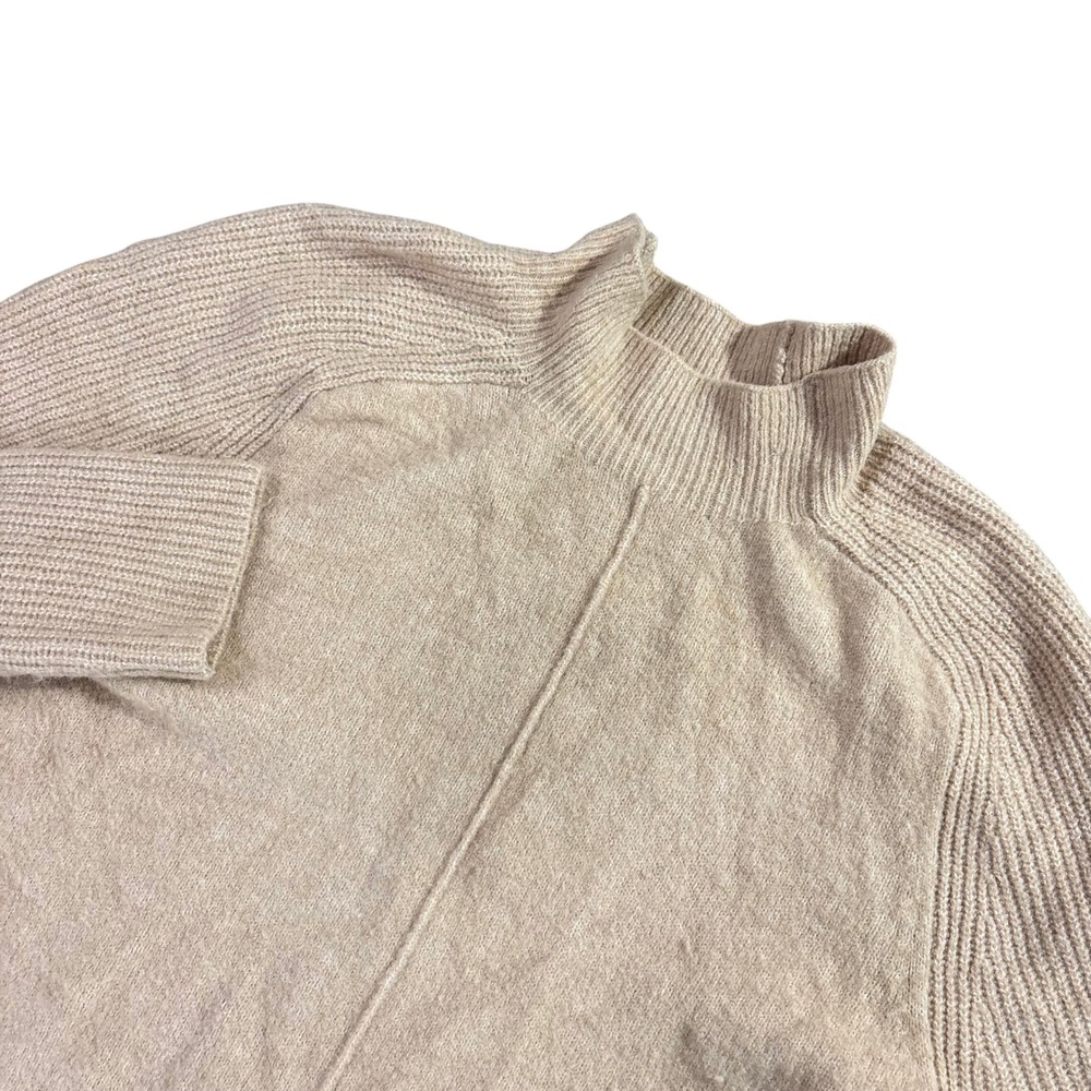 BANANA REPUBLIC Sweater Dress Women L Beige Merino Wool Blend Mock Neck Midi